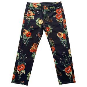 R13 Kick Fit Cropped Boy Jeans Straight Leg Useless Treasure Black Floral Sz 26